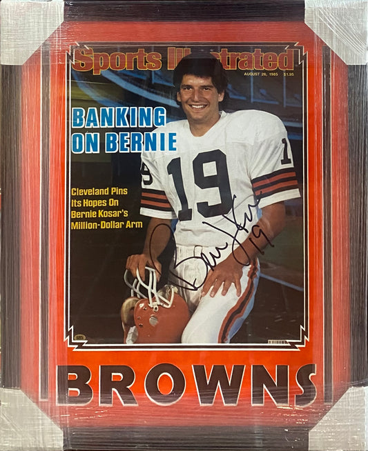 Cleveland Browns Bernie Kosar Hand Signed Autographed Sports Illustrated Magazine Cover 16x20 Photo BROWNS Framed & Suede Matted with CAS COA