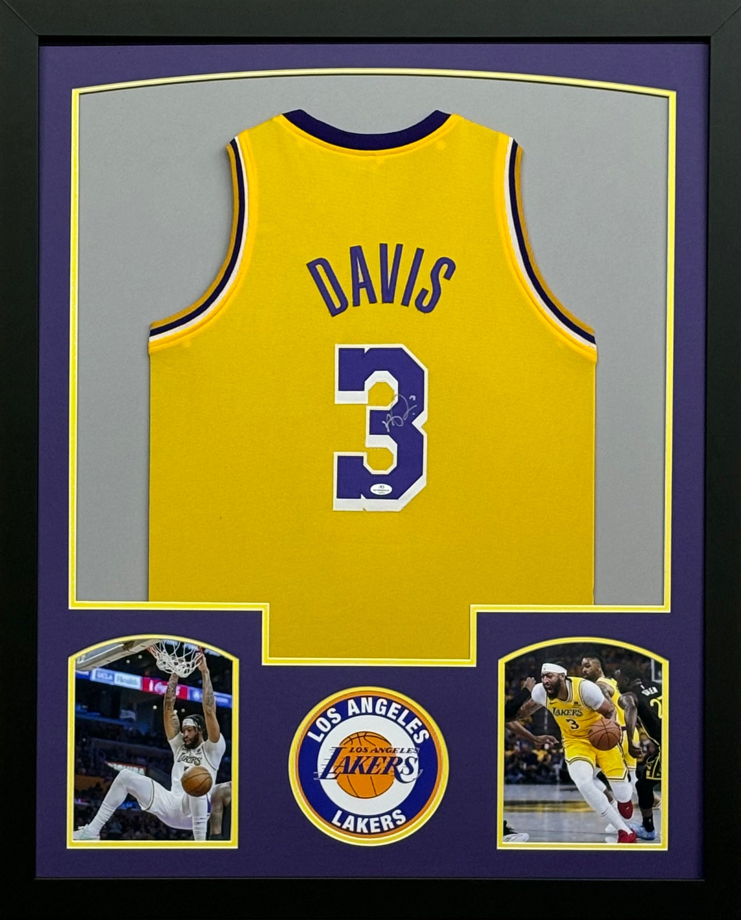 Los Angeles Lakers Anthony Davis Hand Signed Autographed Custom Yellow Jersey Framed & Matted with COA