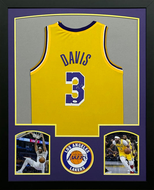 Los Angeles Lakers Anthony Davis Hand Signed Autographed Custom Yellow Jersey Framed & Matted with COA