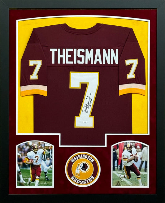 Washington Redskins Joe Theismann Hand Signed Autographed Custom Red Jersey with 83 MVP Inscription Framed & Suede Matted with JSA COA