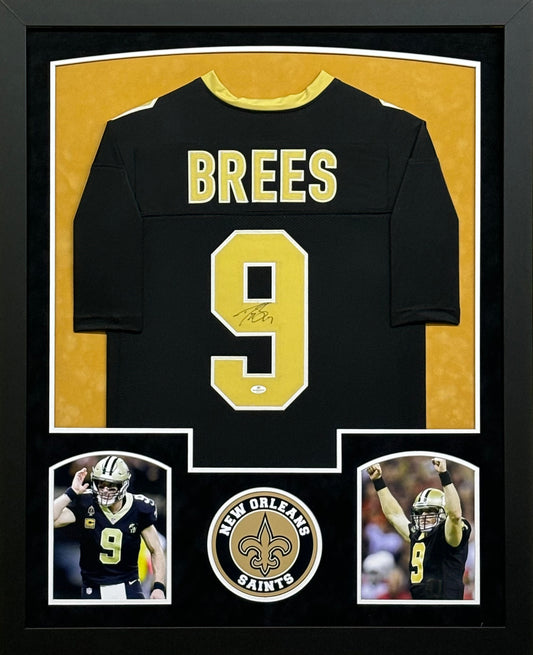 New Orleans Saints Drew Brees Hand Signed Autographed Custom Black Jersey Framed & Suede Matted with COA