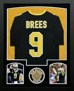 New Orleans Saints Drew Brees Signed Black Jersey Framed & Suede Matted with COA