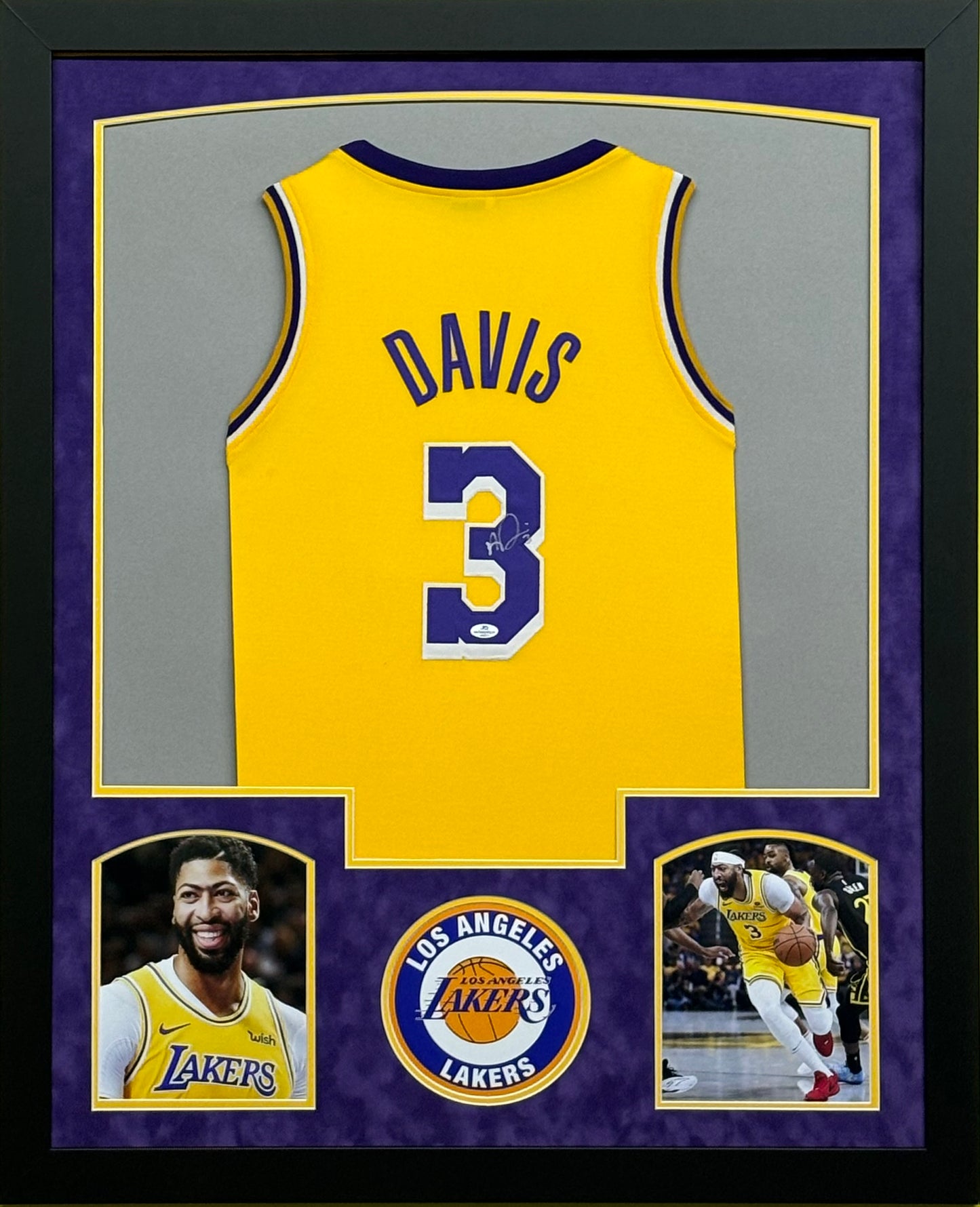Los Angeles Lakers Anthony Davis Hand Signed Autographed Custom Yellow Jersey Framed & Suede Matted with COA