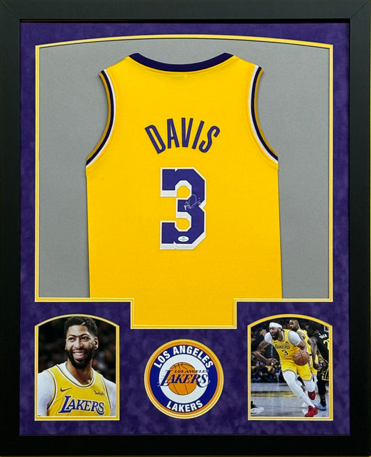 Los Angeles Lakers Anthony Davis Hand Signed Autographed Custom Yellow Jersey Framed & Suede Matted with COA