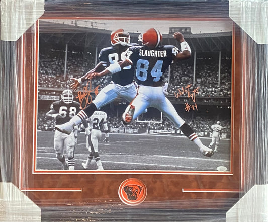 Cleveland Browns Dual Hand Signed Autographed 16x20 Photo Framed & Suede Matted with JSA COA