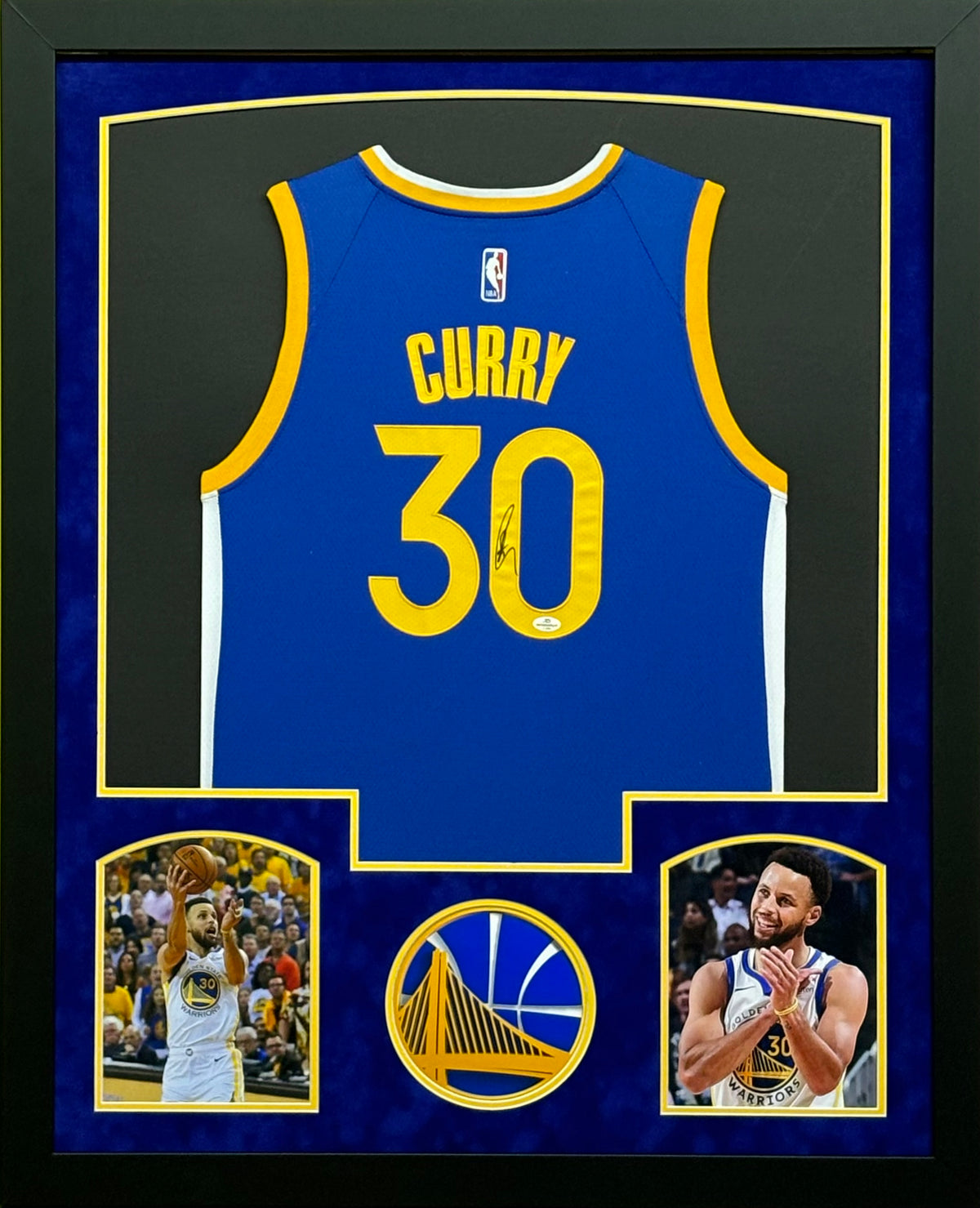 Golden State Warriors Stephen Curry Hand Signed Autographed Authentic Blue Jersey Framed & Suede Matted with COA