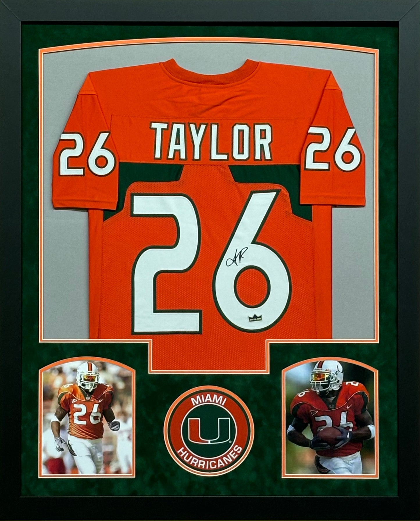 Miami Hurricanes Sean Taylor Hand Signed Autographed Custom Orange Jersey Framed & Suede Matted with COA
