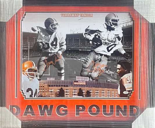Cleveland Browns Dual Hand Signed Autographed 16x20 Collage Photo DAWG POUND Framed & Suede Matted with COA