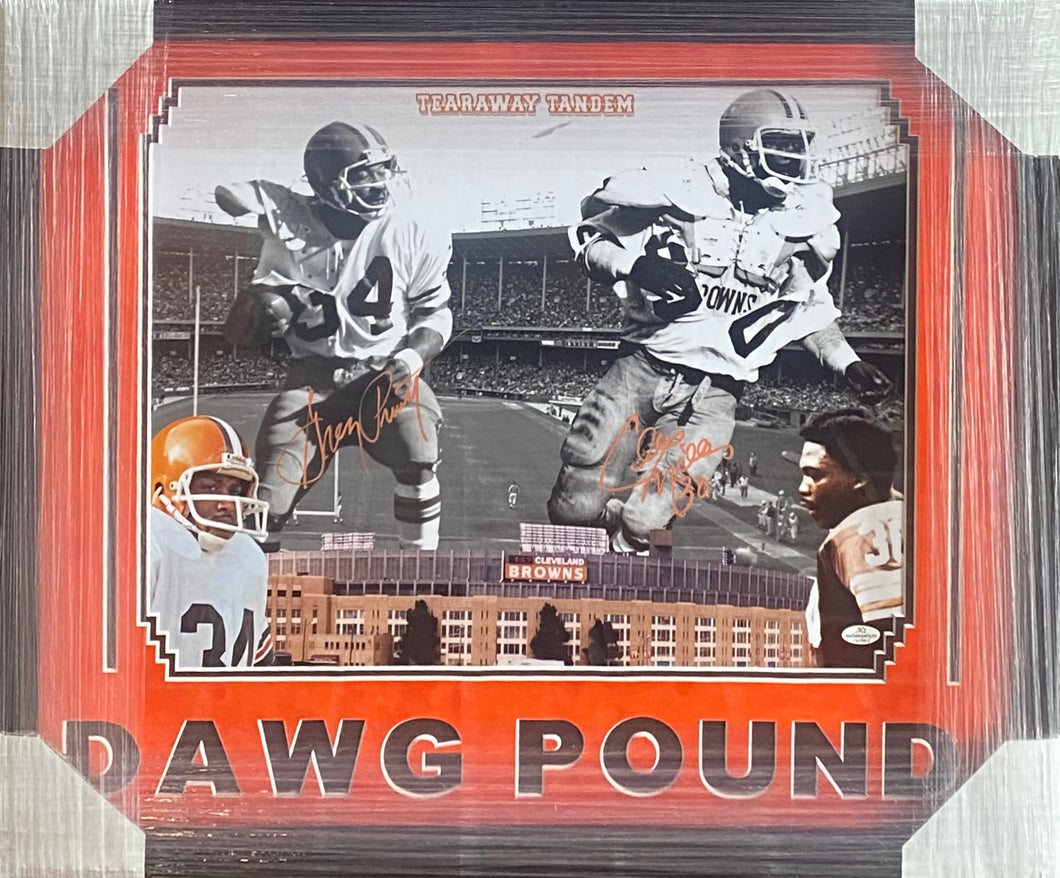 Cleveland Browns Dual Signed 16x20 Collage Photo DAWG POUND Framed & Suede Matted with COA