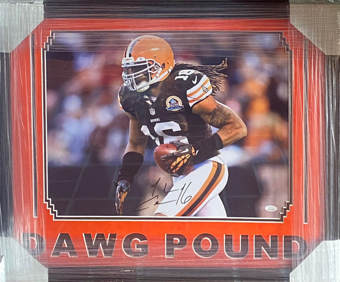 Cleveland Browns Josh Cribbs Hand Signed Autographed 16x20 Photo DAWG POUND Framed & Suede Matted with JSA COA