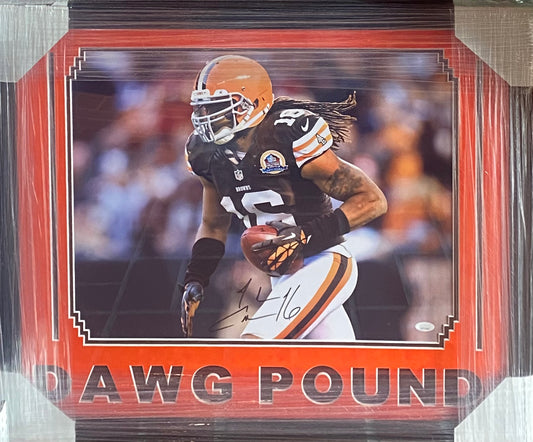 Cleveland Browns Josh Cribbs Hand Signed Autographed 16x20 Photo DAWG POUND Framed & Suede Matted with JSA COA