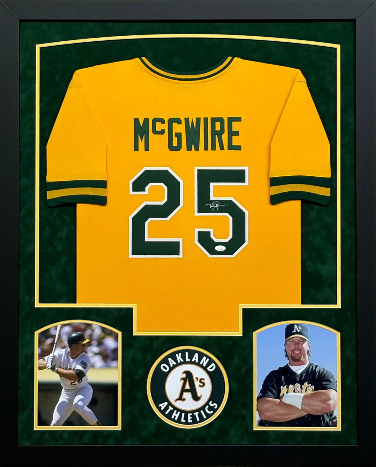 Oakland Athletics Mark McGwire Hand Signed Autographed Custom Yellow Jersey Framed & Double Suede Matted with JSA COA