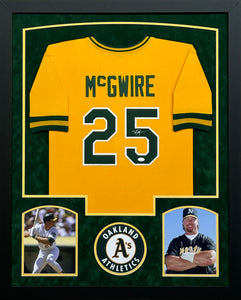 Oakland Athletics Mark McGwire Signed Yellow Jersey Framed & Suede Matted with JSA COA