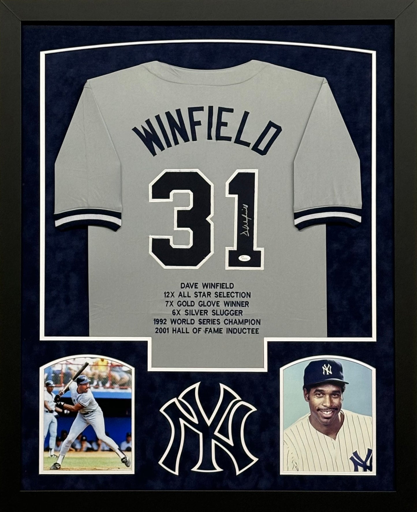 New York Yankees Dave Winfield Hand Signed Autographed Custom Gray Career Achievements Stat Jersey Framed & Suede Matted with JSA COA