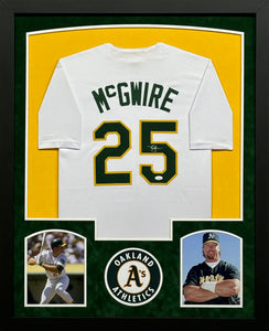 Oakland Athletics Mark McGwire Signed White Jersey Framed & Suede Matted with JSA COA