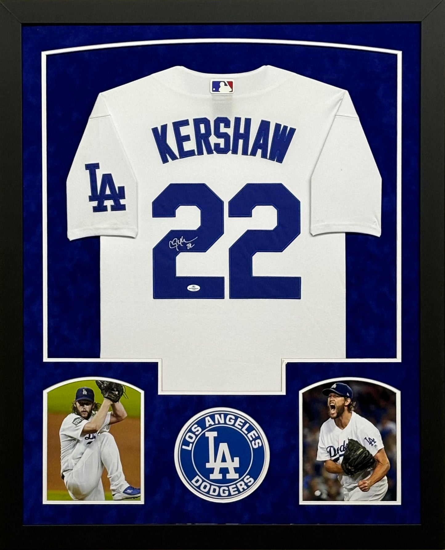 Los Angeles Dodgers Clayton Kershaw Hand Signed Autographed Authentic White Jersey Framed & Suede Matted with COA