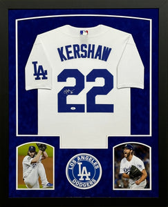 Los Angeles Dodgers Clayton Kershaw Signed White Jersey Framed & Suede Matted with COA