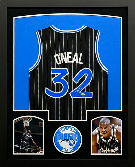 Orlando Magic Shaquille O'Neal Hand Signed Autographed Custom Black Jersey Framed & Suede Matted with COA