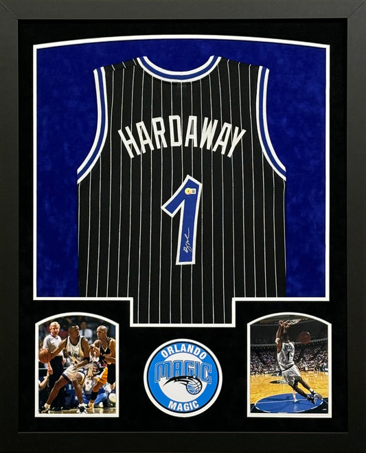 Orlando Magic Penny Hardaway Hand Signed Autographed Custom Black Jersey Framed & Double Suede Matted with BECKETT COA