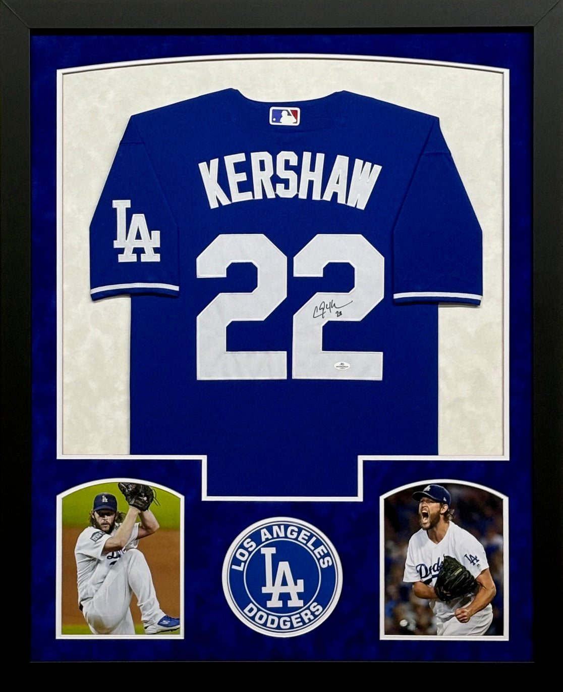 Los Angeles Dodgers Clayton Kershaw Hand Signed Autographed Authentic Blue Jersey Framed & Double Suede Matted with COA
