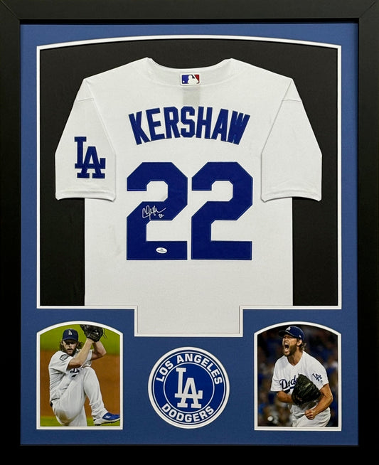 Los Angeles Dodgers Clayton Kershaw Hand Signed Autographed Authentic White Jersey Framed & Matted with COA