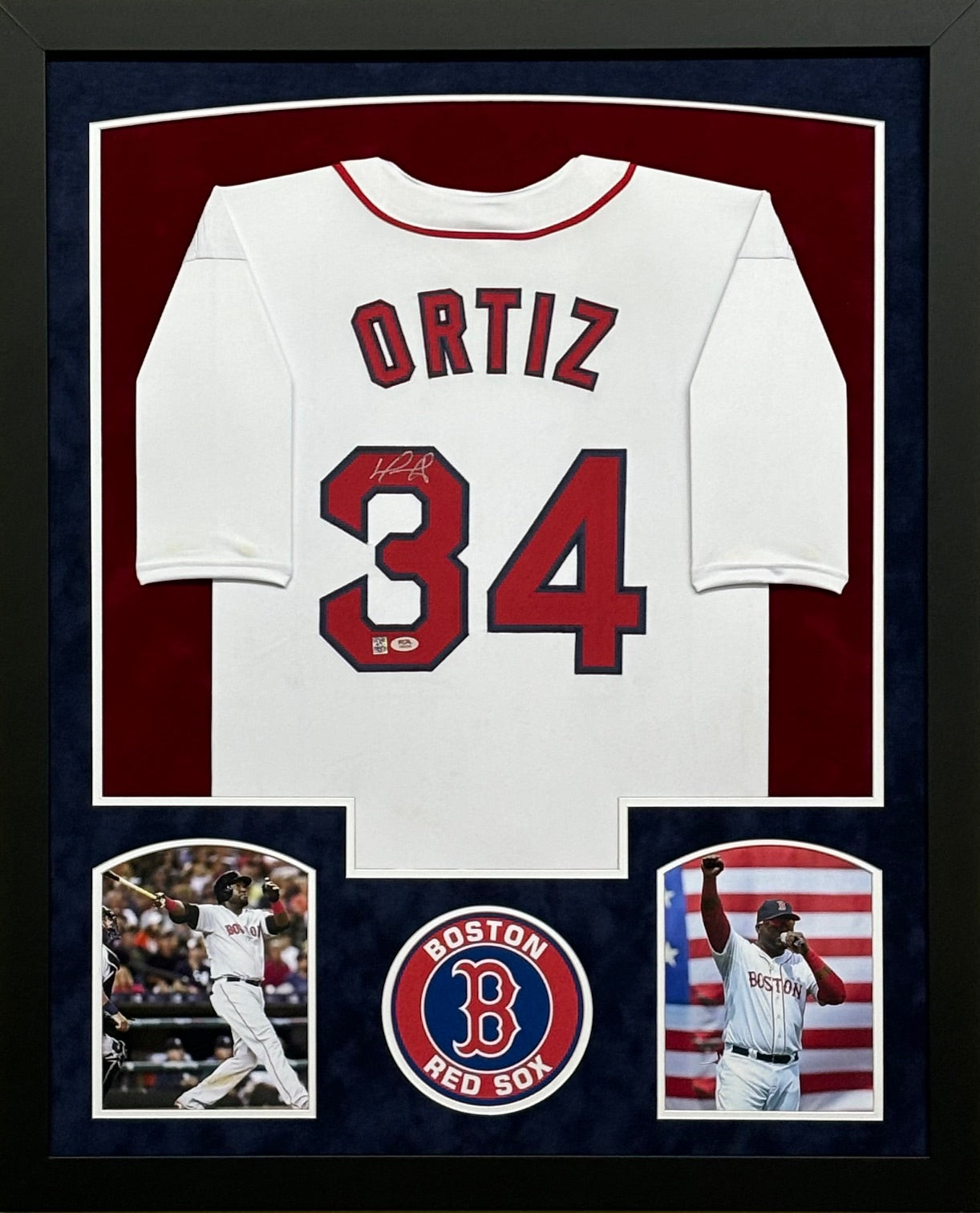 Boston Red Sox David Ortiz Hand Signed Autographed Custom White Jersey Framed & Double Suede Matted with PSA COA