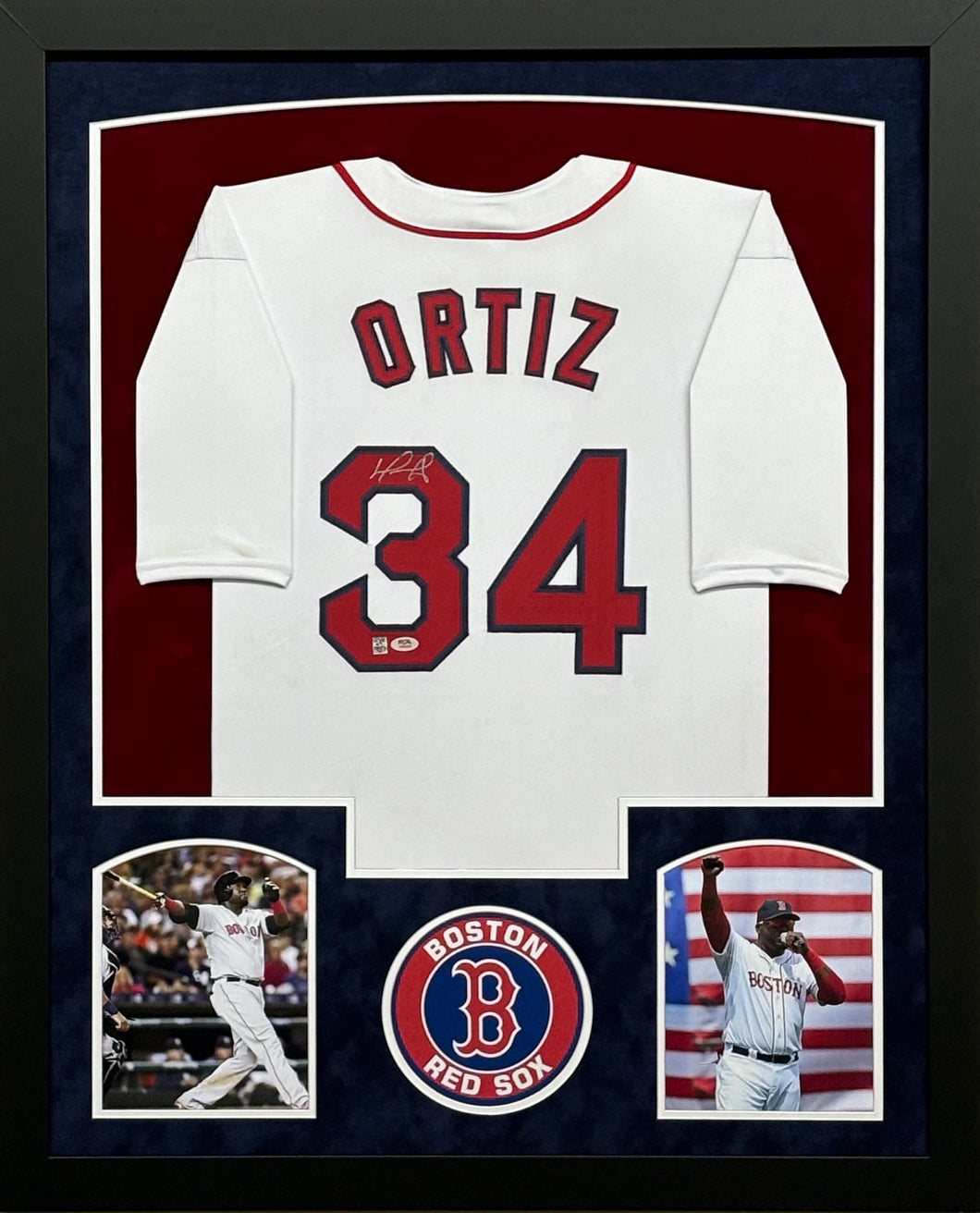 Boston Red Sox David Ortiz Signed White Jersey Framed & Suede Matted with PSA COA