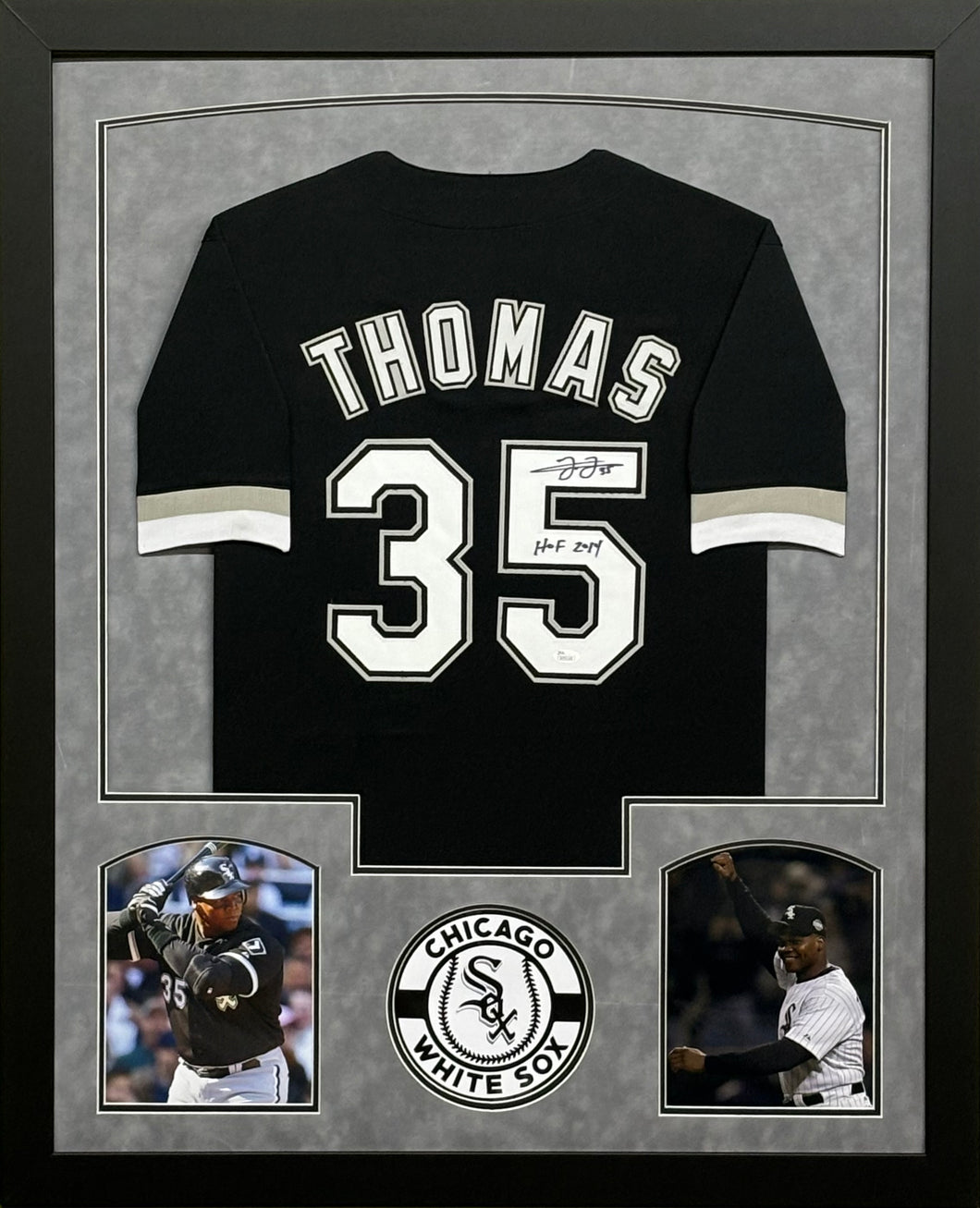 Chicago White Sox Frank Thomas Signed Black Jersey with HOF 2014 Inscription with JSA COA