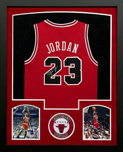 Chicago Bulls Michael Jordan Signed Red Jersey Framed & Suede Matted with COA