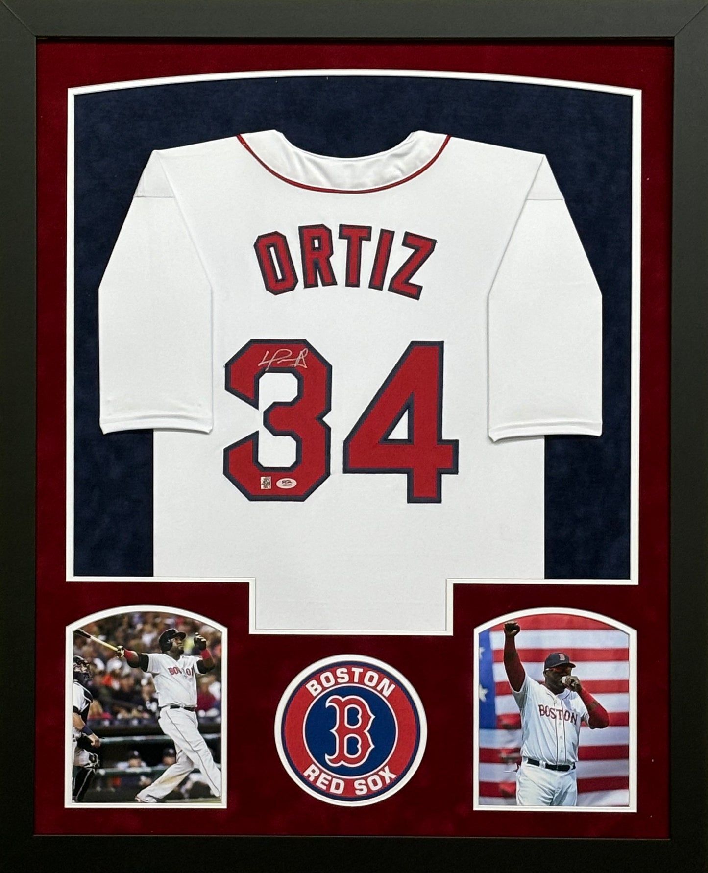 Boston Red Sox David Ortiz Hand Signed Autographed Custom White Jersey Framed & Suede Matted with PSA COA