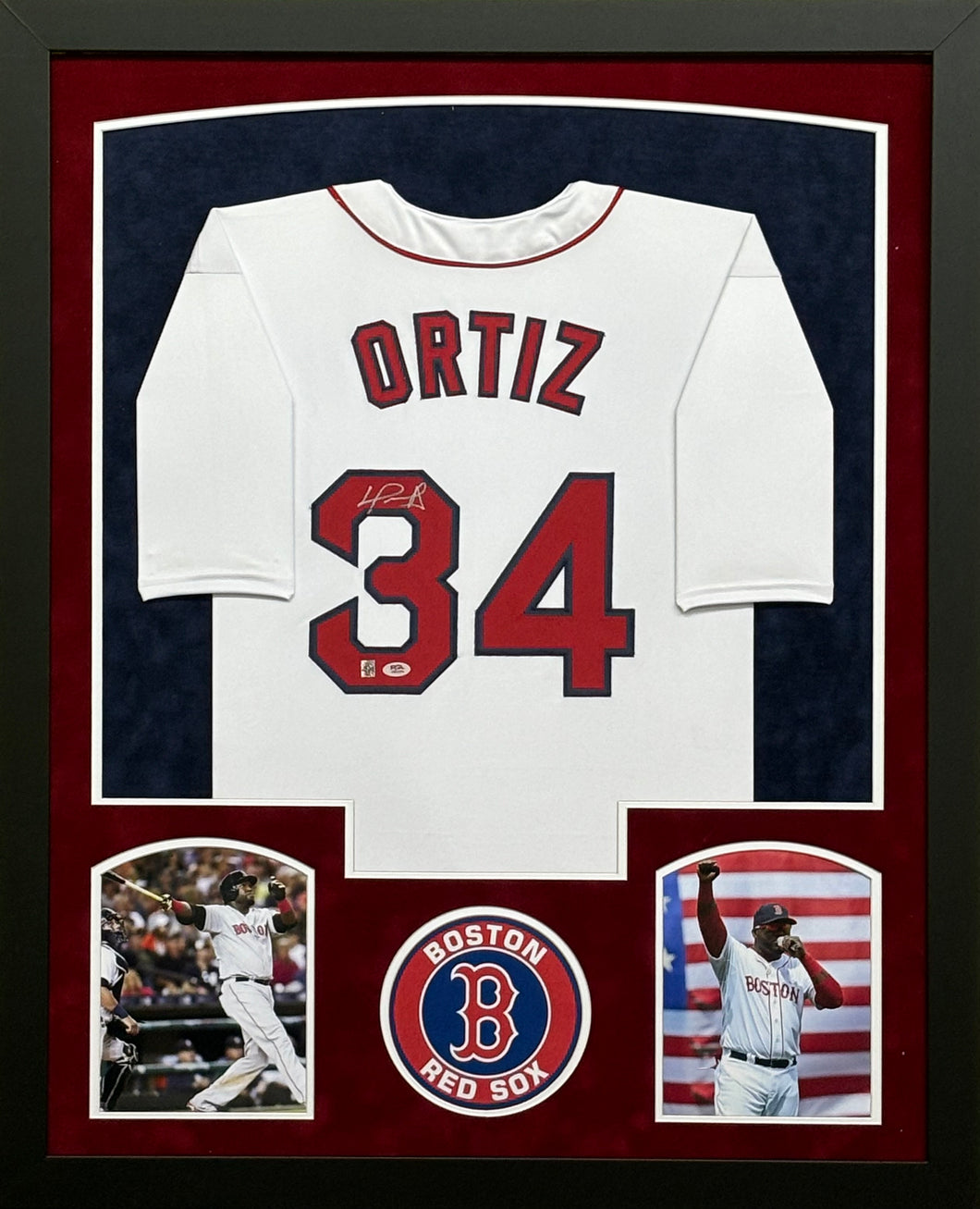 Boston Red Sox David Ortiz Signed White Jersey Framed & Suede Matted with PSA COA