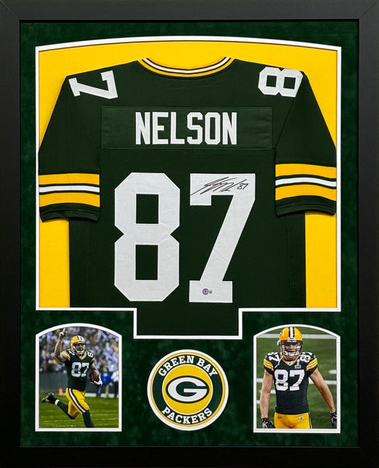 Green Bay Packers Jordy Nelson Hand Signed Autographed Custom Green Jersey Framed & Suede Matted with BECKETT COA