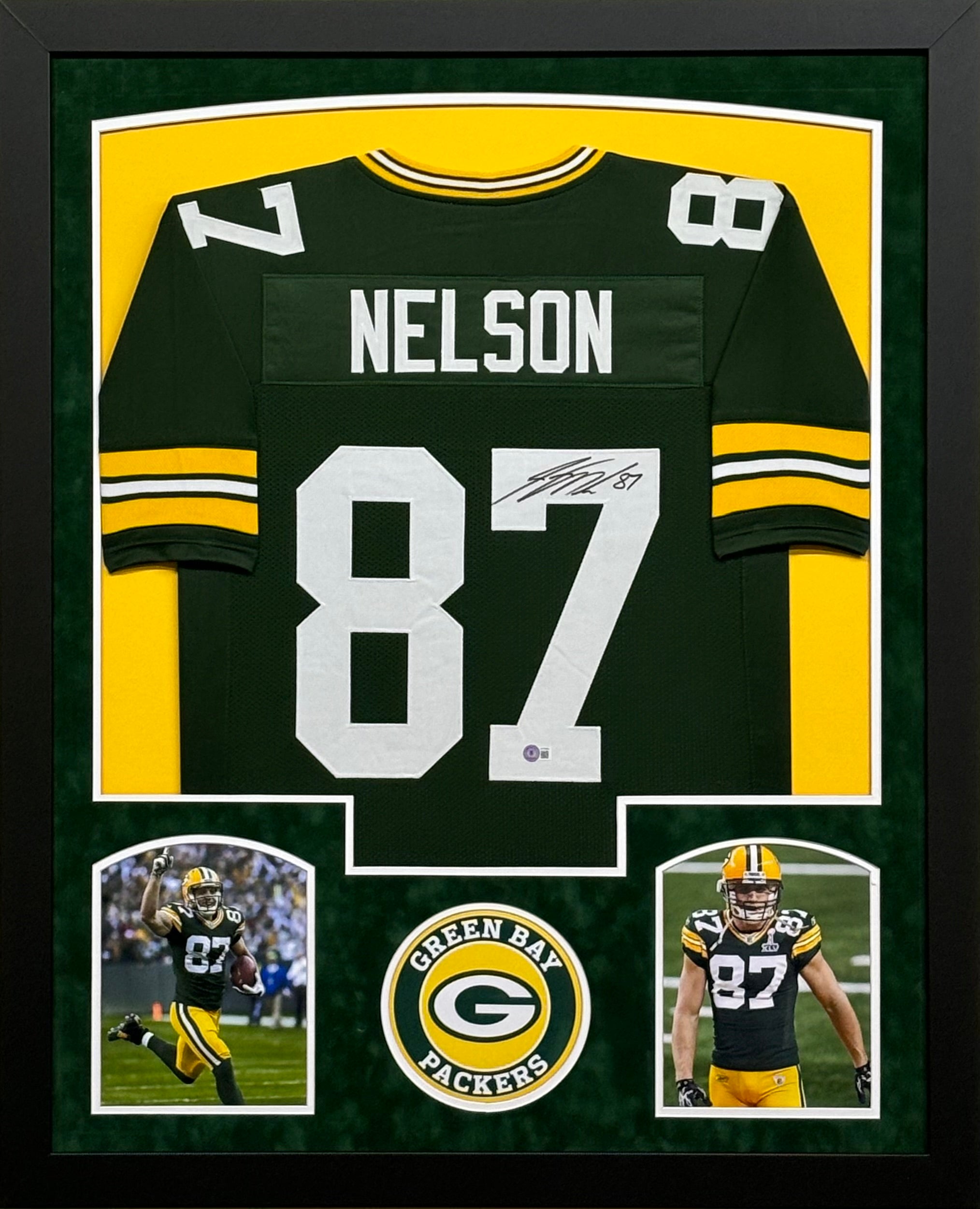 Green Bay Packers Jordy Nelson Hand Signed Autographed Custom Green Jersey Framed Suede Matted with BECKETT COA