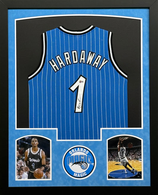 Orlando Magic Penny Hardaway Hand Signed Autographed Custom Blue Jersey Framed & Suede Matted with BECKETT COA