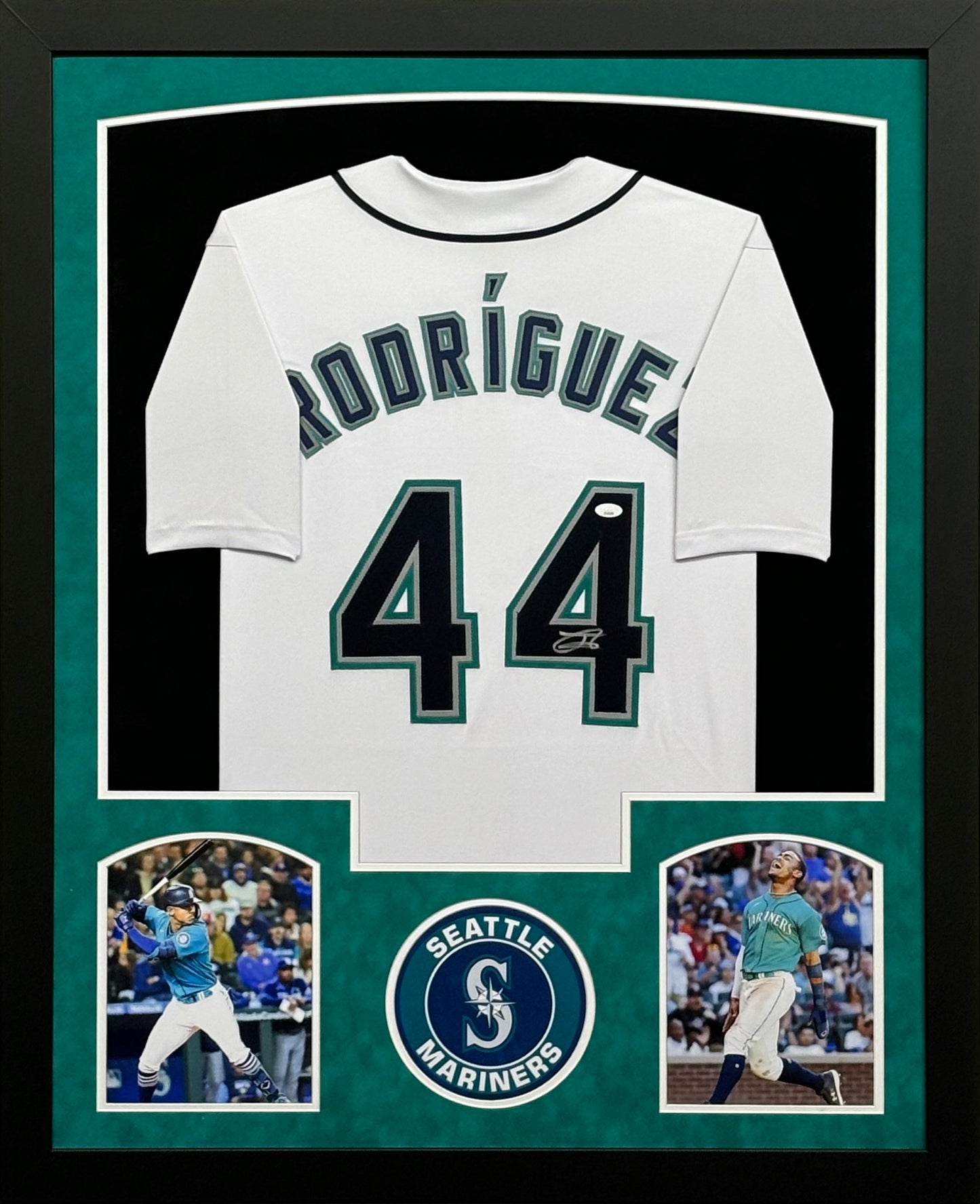 Seattle Mariners Julio Rodriguez Hand Signed Autographed Custom White Jersey Framed & Suede Matted with JSA COA