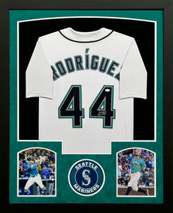 Seattle Mariners Julio Rodriguez Signed White Jersey Framed & Suede Matted with JSA COA