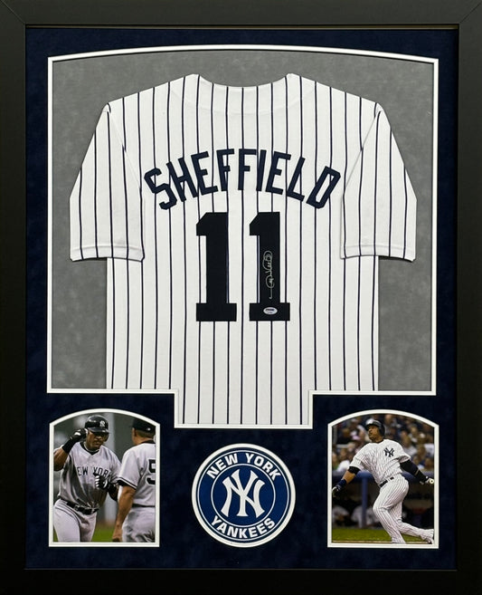 New York Yankees Gary Sheffield Hand Signed Autographed Custom White Jersey Framed & Suede Matted with PSA COA