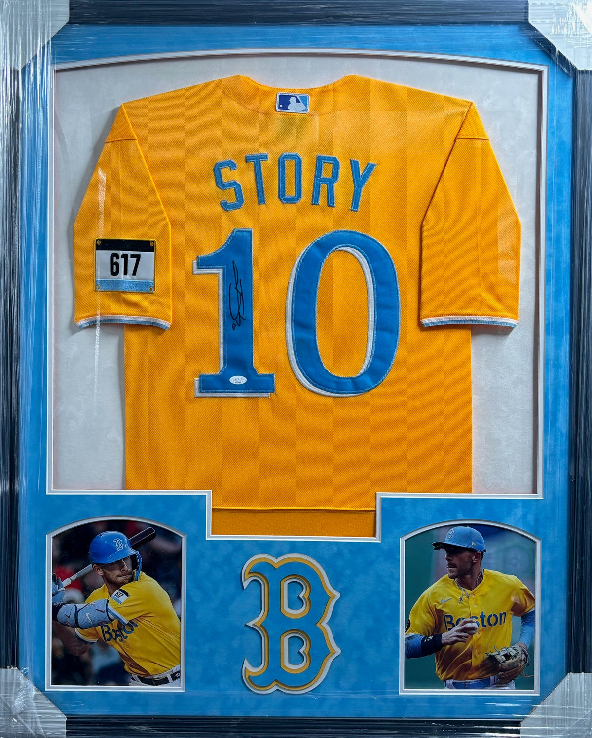 Boston Red Sox Trevor Story Hand Signed Autographed City Connect Authentic Jersey Framed & Suede Matted with 3D Logo JSA COA