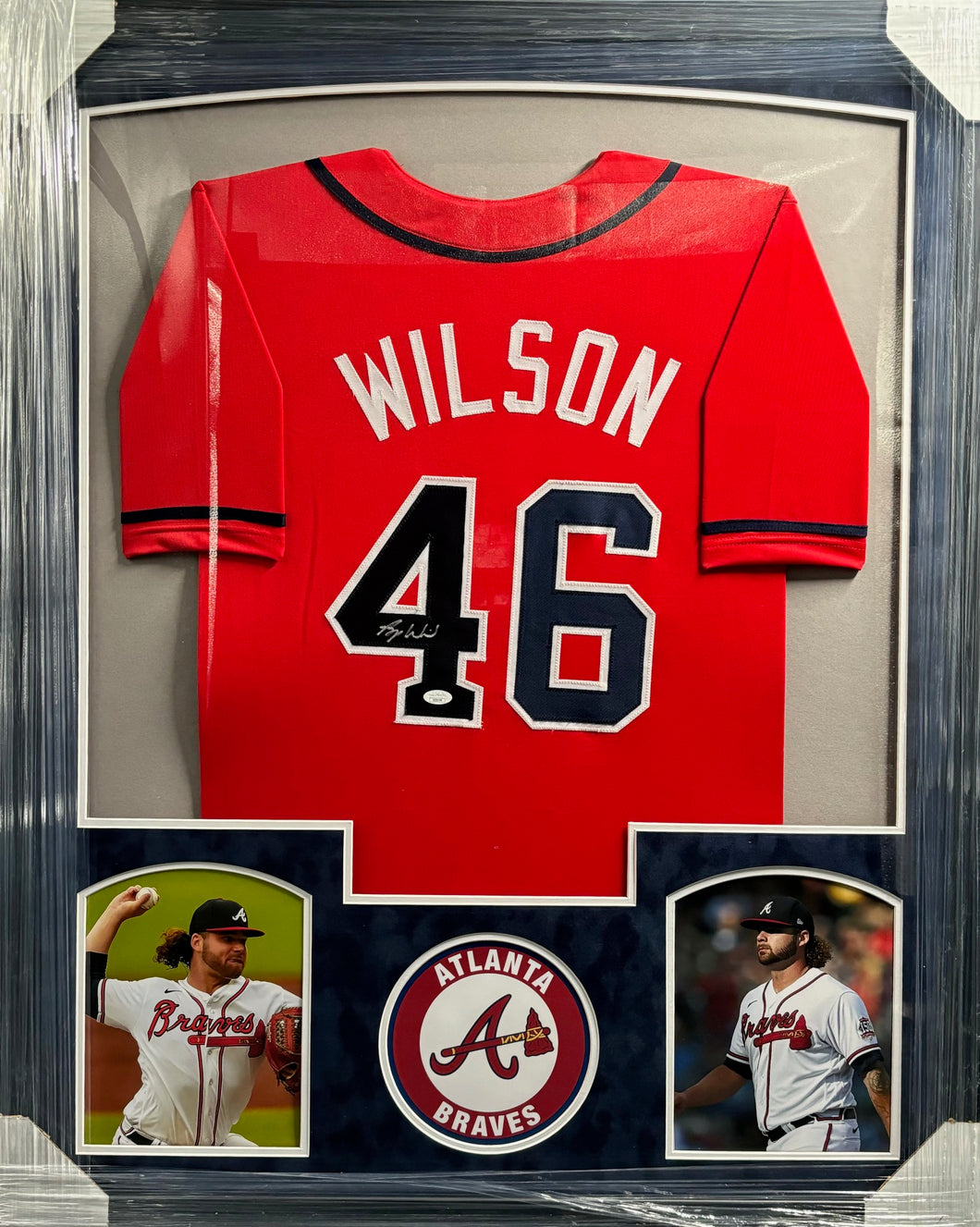 Atlanta Braves Bryse Wilson Signed Red Jersey Framed & Suede Matted with JSA COA