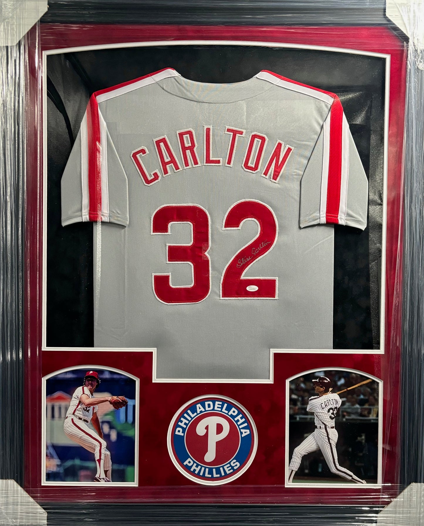 Philadelphia Phillies Steve Carlton Hand Signed Autographed Custom Gray Jersey Framed & Suede Matted with JSA COA