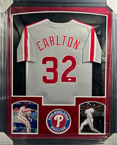 Philadelphia Phillies Steve Carlton Signed Gray Jersey Framed & Suede Matted with JSA COA