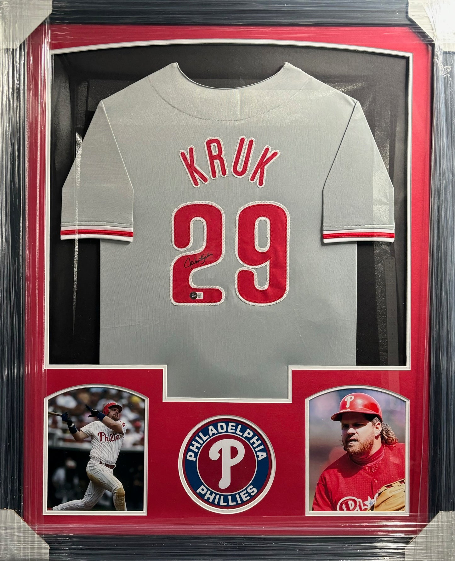 Philadelphia Phillies John Kruk Hand Signed Autographed Custom Gray Jersey Framed & Matted with BECKETT COA