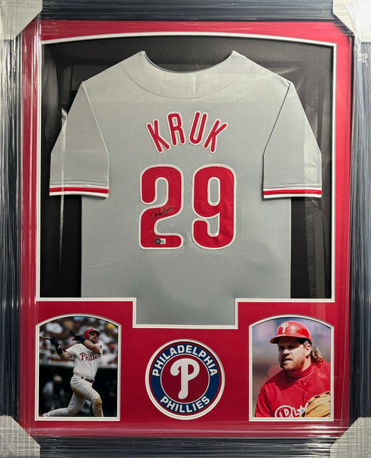 Philadelphia Phillies John Kruk Hand Signed Autographed Custom Gray Jersey Framed & Matted with BECKETT COA