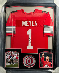 The Ohio State University Buckeyes Coach Urban Meyer Signed Red Jersey Framed & Suede Matted with JSA COA