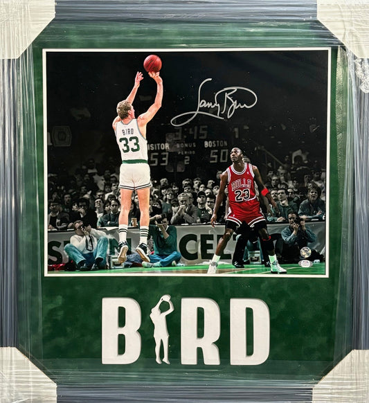 Boston Celtics Larry Bird Hand Signed Autographed 16x20 Photo Custom Framed & Cutout Suede Matted with PSA COA