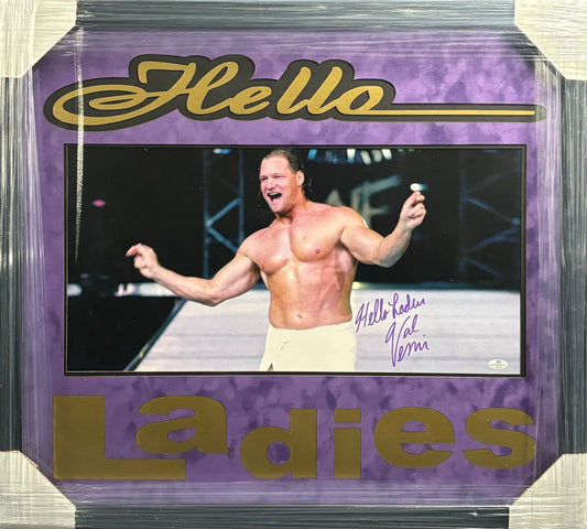 American Professional Wrestler Val Venis Hand Signed Autographed Photo with Hello Ladies Inscription Framed & Cutout Suede Matted with COA