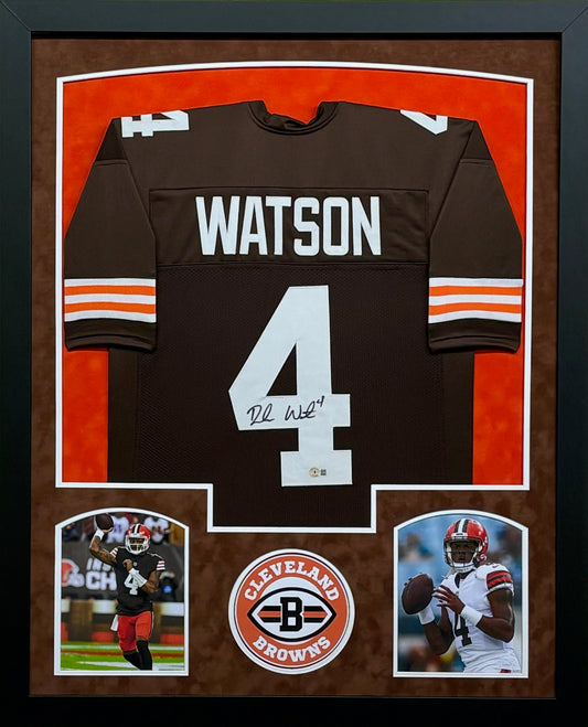 Cleveland Browns Deshaun Watson Hand Signed Autographed Custom Brown Jersey Framed & Double Suede Matted with BECKETT COA