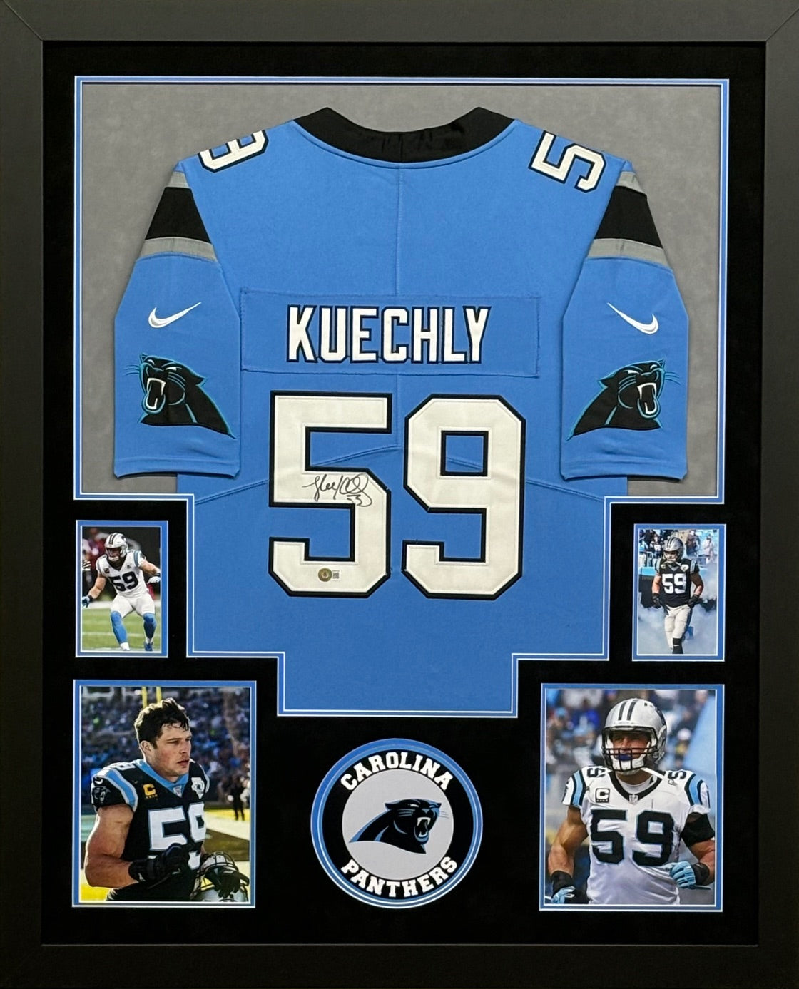 Carolina Panthers Luke Kuechly Hand Signed Autographed Custom Blue Jersey Framed & Suede Matted with BECKETT COA