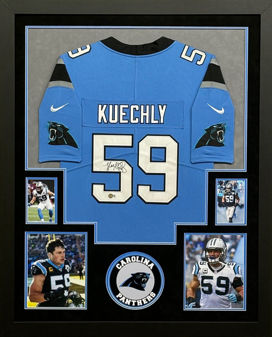 Carolina Panthers Luke Kuechly Hand Signed Autographed Custom Blue Jersey Framed & Suede Matted with BECKETT COA