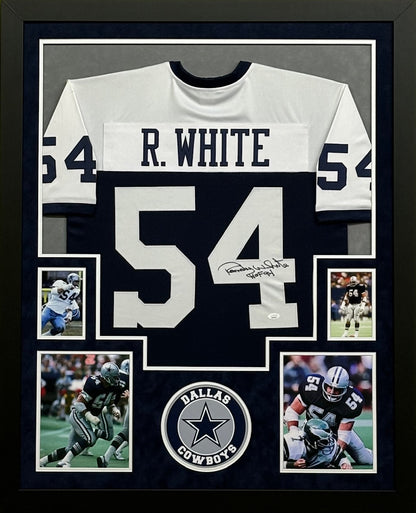 Dallas Cowboys Randy White Hand Signed Autographed Custom Blue Jersey with HOF 94 Inscription Framed & Suede Matted with JSA COA